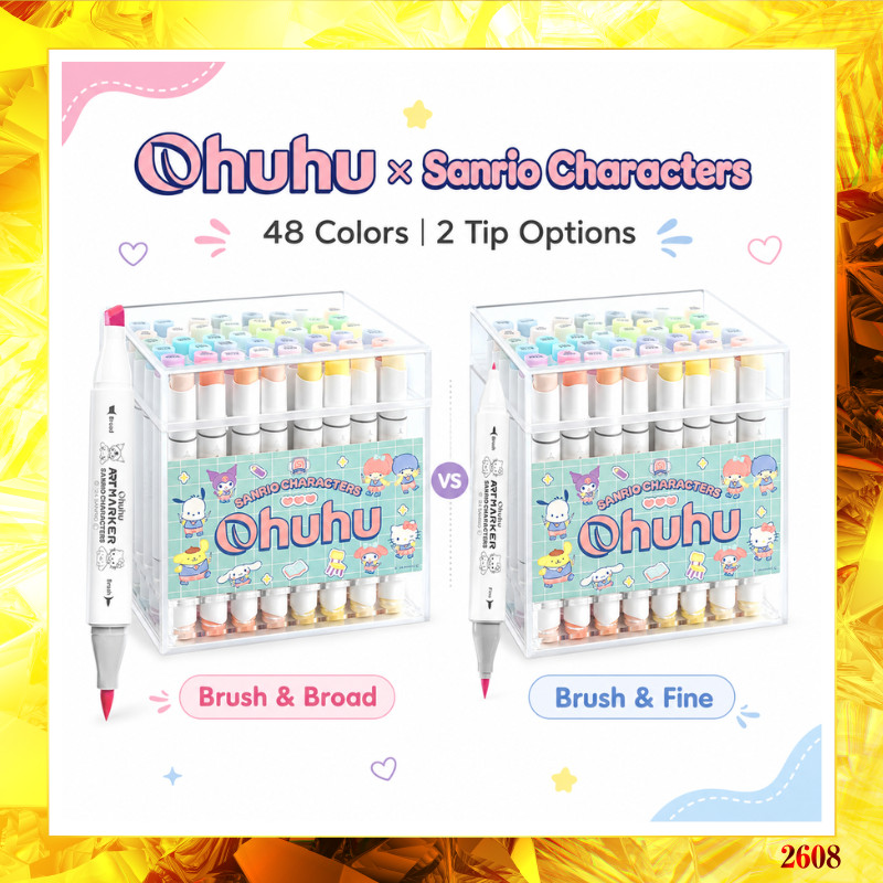 [Ohuhu] Sanrio Characters 48-Color Pastel Markers Brush & Chisel / Brush & Fine