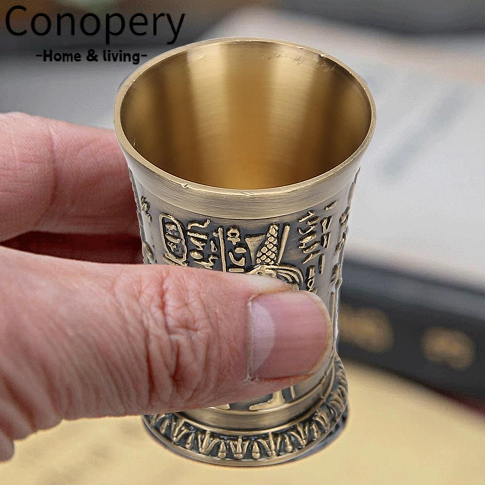 CONOPERY Vintage Shot Glass, สังกะสีอัลลอยด์เงินโลหะ Shot Glass, Shot แว่นตาทองเหลืองแกะสลักเครื่องป