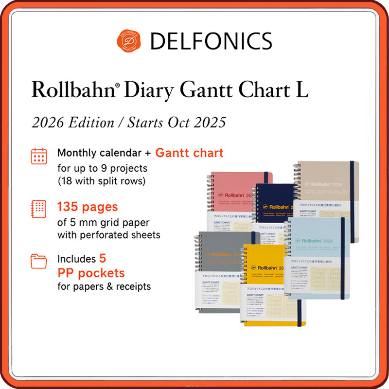 DELFONICS Rollbahn Diary Gantt Chart L 2026 Monthly Planner, Oct 2025 Start, 6 Colors, Made in Japan