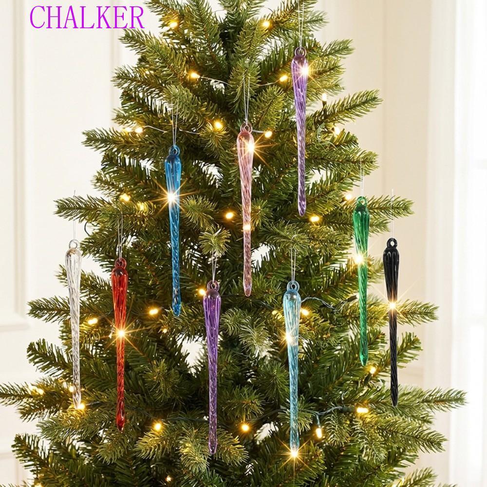 CHALKER 12pcs คริสต์มาส Icicle จี้,โปร่งใส Shining Xmas Tree แขวนจี้, Creative Twisted Design น้ําแข็งบด DIY อะคริลิคเครื่องประดับต้นคริสต์มาสสําหรับ Xmas Tree