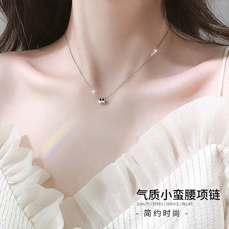Silver Plated PT950 Platinum สร้อยคอ 18K โซ่กระดูกไหปลาร้าทองคําขาวไม่ซีดจางเอวเล็กชุดโซ่จี้เพชรอารม
