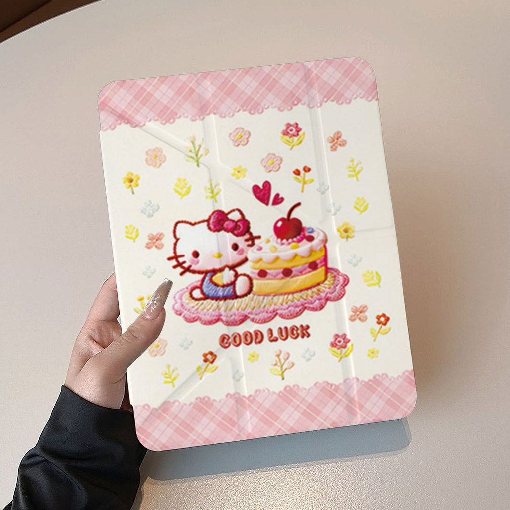 [โชคดี] เค้กดอกไม้ Hello Kitty ipad pro37 cm air6 เคสป้องกัน 10/9 Generation MINI7 เคสแท็บเล็ต A16 เ