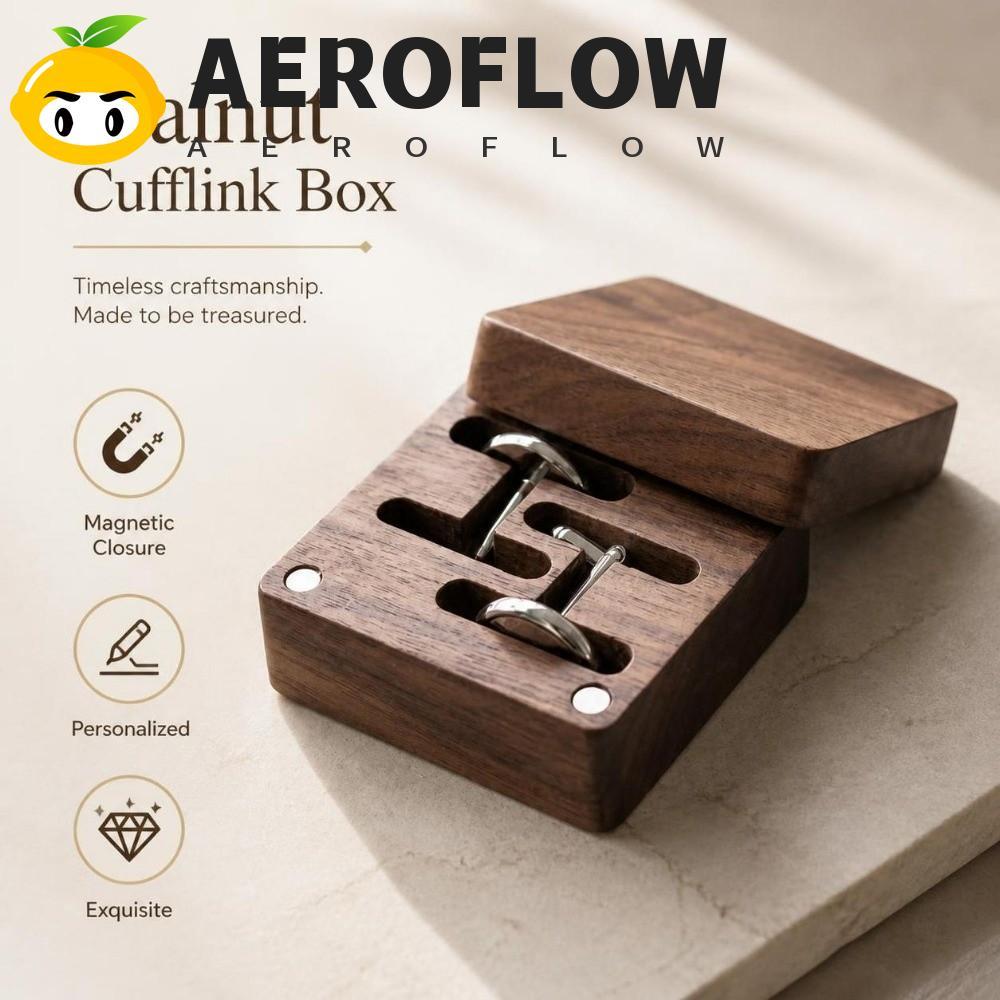 AEROFLOW Cufflink Organizer, Flip-top ส่วนบุคคลวอลนัท Cufflink กล่อง, ของขวัญสําหรับเขาแม่เหล็กปิดไม