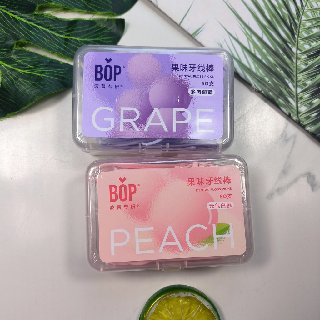 dental floss ไหมขัดฟัน BOP Pressed Floss Fruity Ultra-Fine Double Dental Floss 50 ชิ้น Family Box แบ