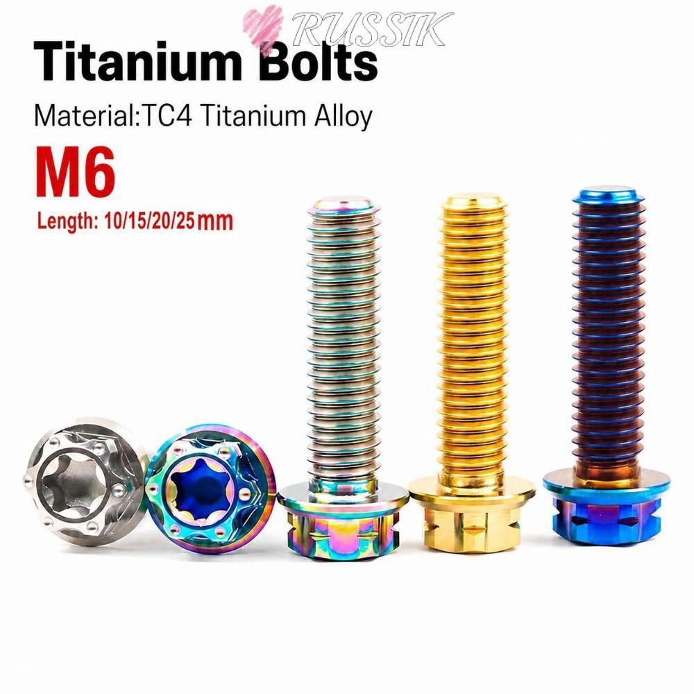 RUZSIK Titanium Bolt, Multi Colours GR5 Titanium Alloy Flange Torx Bolt, M6 Fairing Bolt