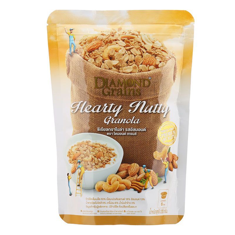 ไดมอนด์เกรนส์กราโนล่ารสอัลมอนด์ 220กรัม Diamondgrains Hearty Nutty Granola 220g. [หมายเลขบาร์โค้ด 8859114900513 ]