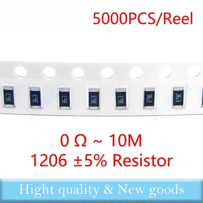 5000pcs 1206 J 5% SMD ตัวต้านทาน 0R-10M 1/4W 0 1 10 100 150 220 330 โอห์ม 1K 2.2K 4.7K 10K 100K 1R 1