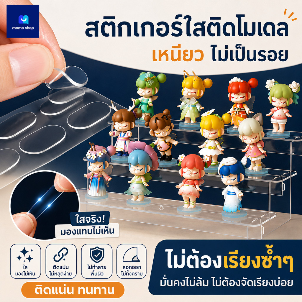 สติกเกอร์ใส กาวสองหน้า ติดโมเดล ติดแน่น ลอกออกไม่เป็นคราบ กาวใสยืดหยุ่น สติกเกอร์ตั้งโมเดล กันล้ม จัดระเบียบฟิกเกอร์