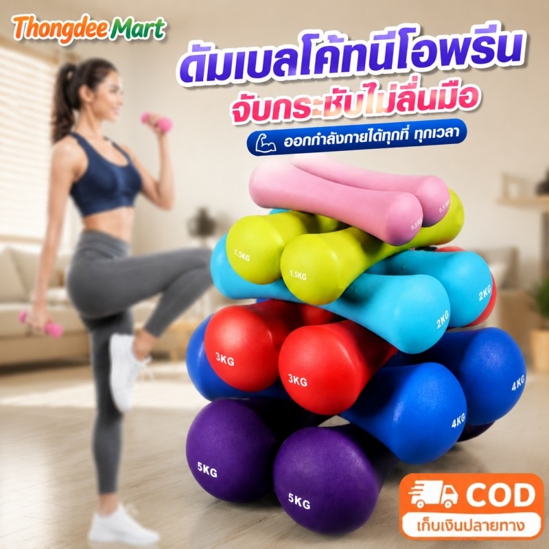 ดัมเบลกระดูก ดัมเบลเหล็กหุ้มยางนีโอพรีน 0.5-2Kg จับถนัดมือ กันลื่น เหมาะสำหรับเวิร์คเอาท์ในบ้านและยิม