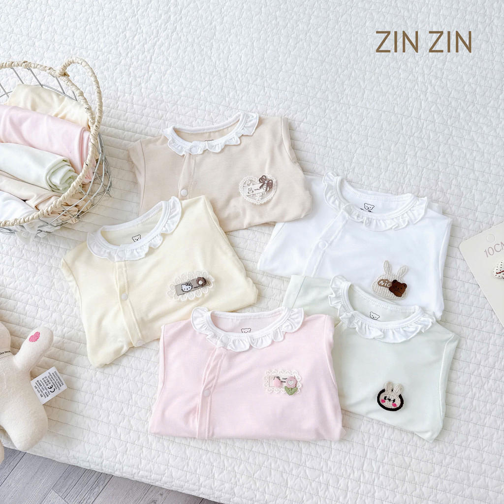 ดี28. ZinZin ชุดแขนยาวทารกแรกเกิดสําหรับเด็กผู้หญิงแต่งระบายน่ารัก นุ่ม โปร่ง วัสดุ petit ยืด 4 ทิศท