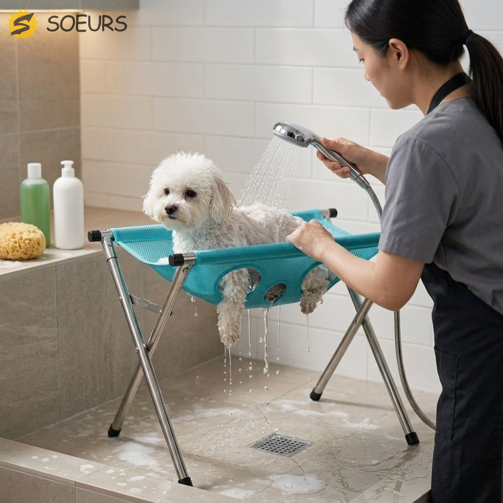 SOEURS โต๊ะกรูมมิ่งสุนัข, Anti-Scratch Quick Drying Pet Grooming Hammock, Pet Restraint Station ปรับ