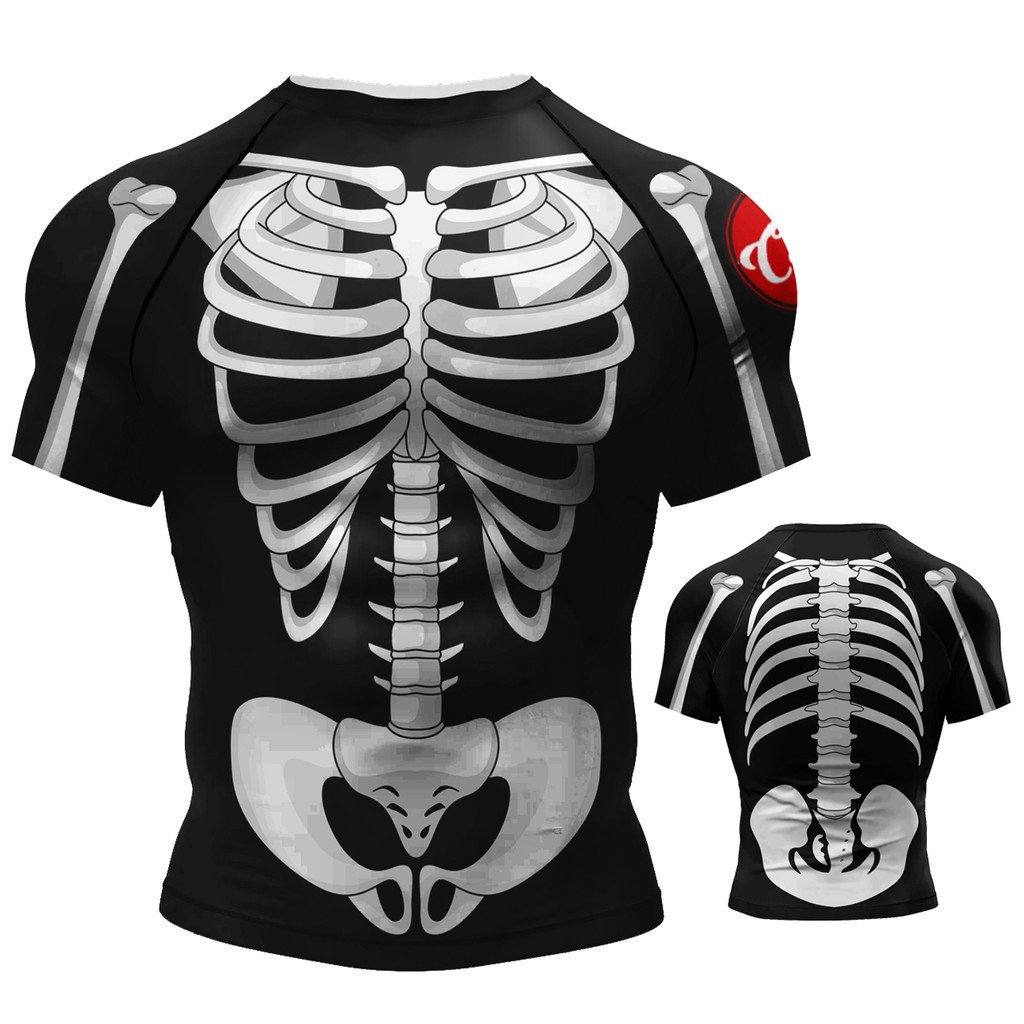 No‐Gi BJJ Kickboxing Training Rashguard สําหรับผู้ชายโพลีเอสเตอร์ระบายอากาศได้สบายแขนสั้นฟิตเนสศิลปะ