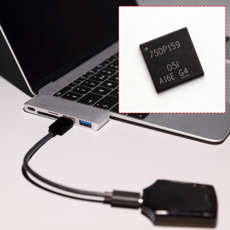 Moon 75DP159 6Gbps RETIMER IC เปลี่ยนภายในสําหรับเกม DisplayPort เสียงวิดีโอพอร์ตบอร์ดทํางาน