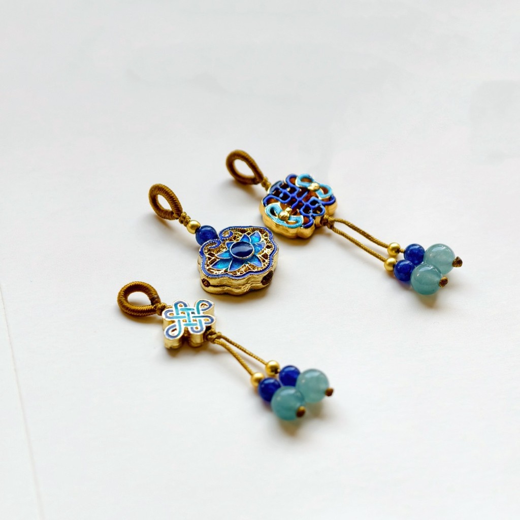Cloisonne จี้ Hetian หยกคริสตัล Lapis Lazuli ขนาดเล็กยกจี้ diy จี้อุปกรณ์เสริม