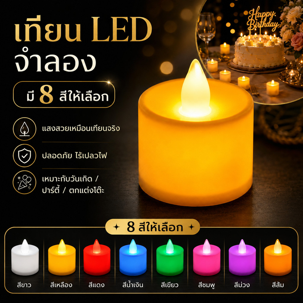 เทียน LED เทียนไข LED 1W ใช้ง่าย ใส่ถ่าน ไฟนิ่ง สำหรับประดับ ตกแต่ง โคมไฟ แต่งห้องนอน