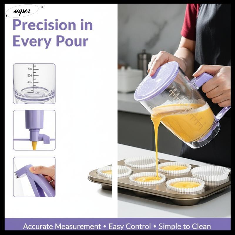 LLS 900ml Mess ฟรี Batter Separator Squeeze Dispenser พร้อมเครื่องหมายวัดสําหรับแพนเค้กวาฟเฟิลเค้กเบ