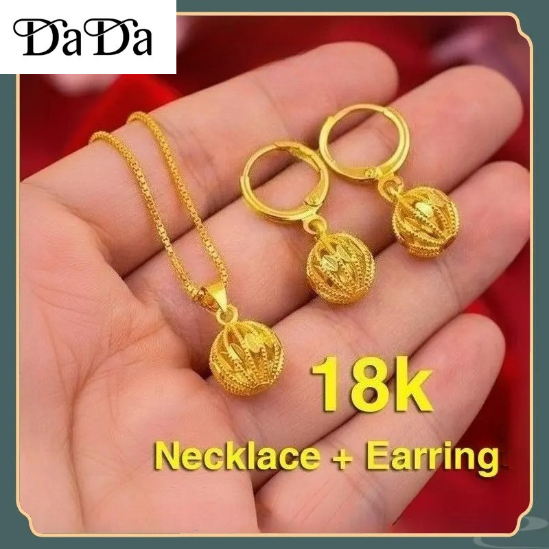 COD Original 18k Saudi gold pawnable Nasasangla 99.99% ต่างหูและสร้อยคอประณีตชุดสําหรับของขวัญผู้หญิ