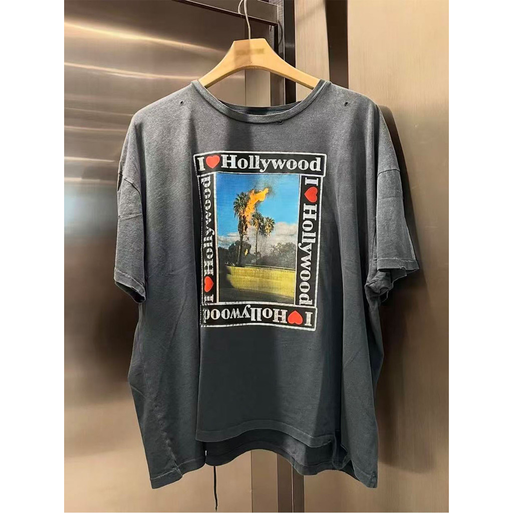 Paly Hollywood SS26 My Private Hollywood-Retro Distressed เสื้อยืดแขนสั้นผู้ชายผู้หญิงอินเทรนด์