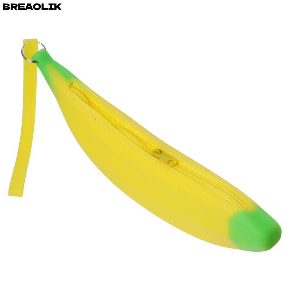 BREAOLIC Banana Zero Wallet, Banana Shape Silicone Silicone Pen Bag, Creative 2.36*7.87 นิ้ว Yellow 
