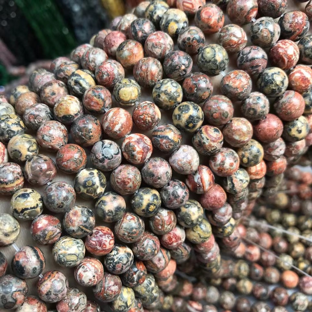 6MM8MM10MM ธรรมชาติเสือดาวพิมพ์หินรอบลูกปัดหลวมลูกปัดกึ่งสําเร็จรูปผลิตภัณฑ์สร้อยข้อมือผู้หญิงสร้อยค