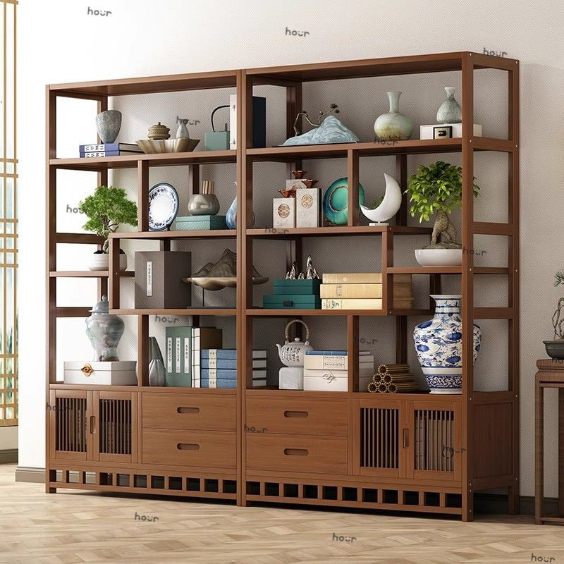 Tea Display Cabinet Bookcase Shelves Solid Wood Shelves Tea Cabinet Tea Accessories Storage Cabinet 