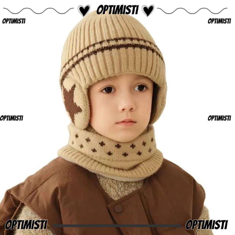 OPTIMISTI8E Pullover Cap, Coldproof Windproof Hat Scarf Set, Warm Plush Bonnet Cap เล่นสกีขี่จักรยาน