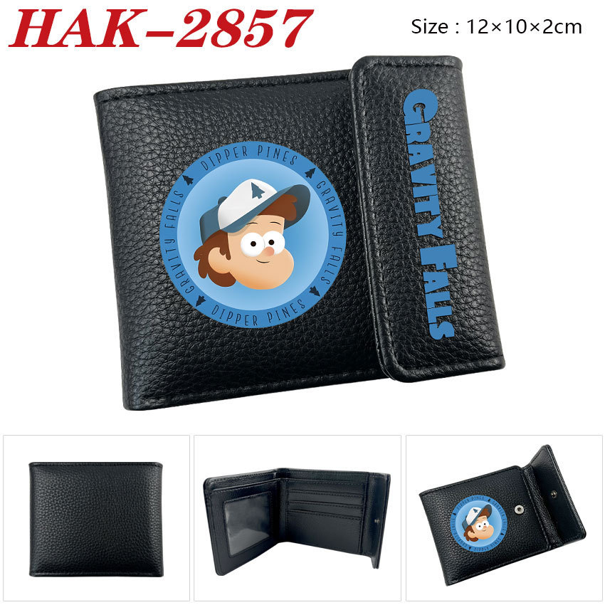 Gravity Falls การ์ตูน Pu หนังปุ่มสีดําเรียบง่ายเด็กนักเรียนกระเป๋าสตางค์สั้นของขวัญ