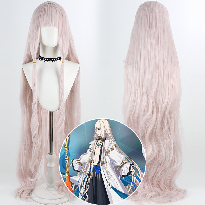 FGO Nemo Noah Cos Wig, Simulated Scalp Light Pink Extra‑Long Curly Wig for Cosplay Costume  >