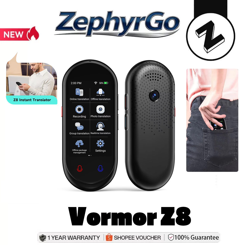 Vormor Z8 แบบพกพาสมาร์ท Voice Translator แบบเรียลไทม์ 138 Multi-Language Speech Interactive Offline 