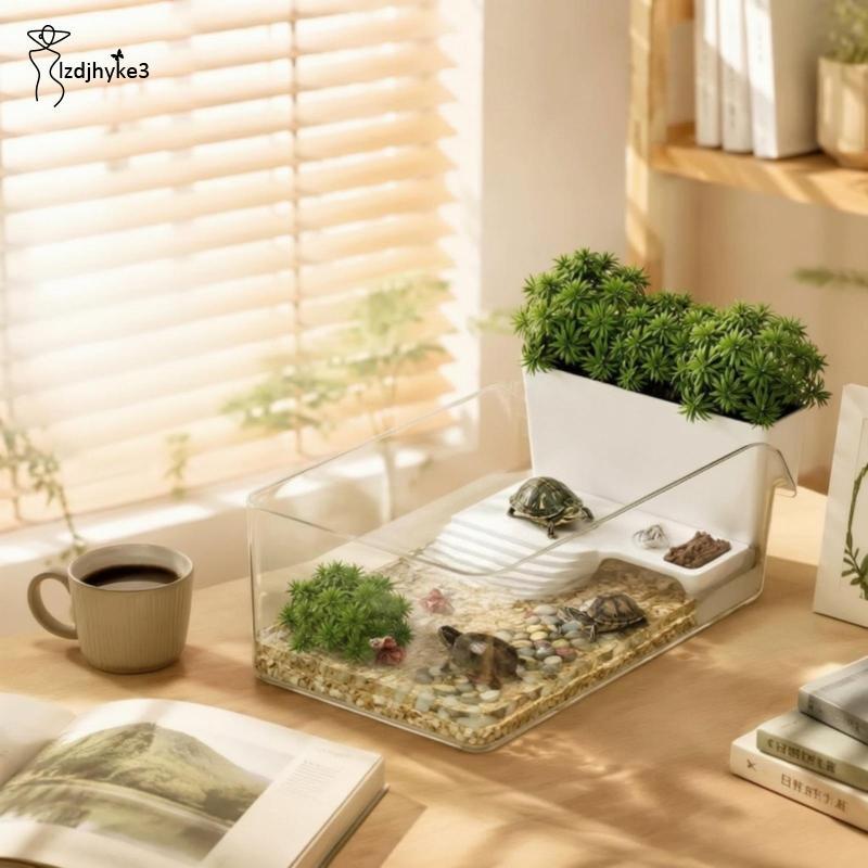 [lzdjhyke3] Turtle Tank with Basking Platform Open-Top Turtle Tank Terrarium Compact Enclosure มัลติ