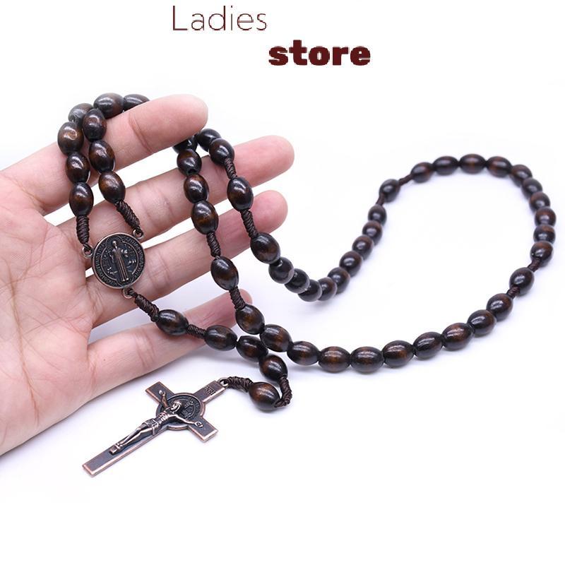 KTH Vintage Cross Wood Bead Religiouer จี้ Nelace Jewelry Hot