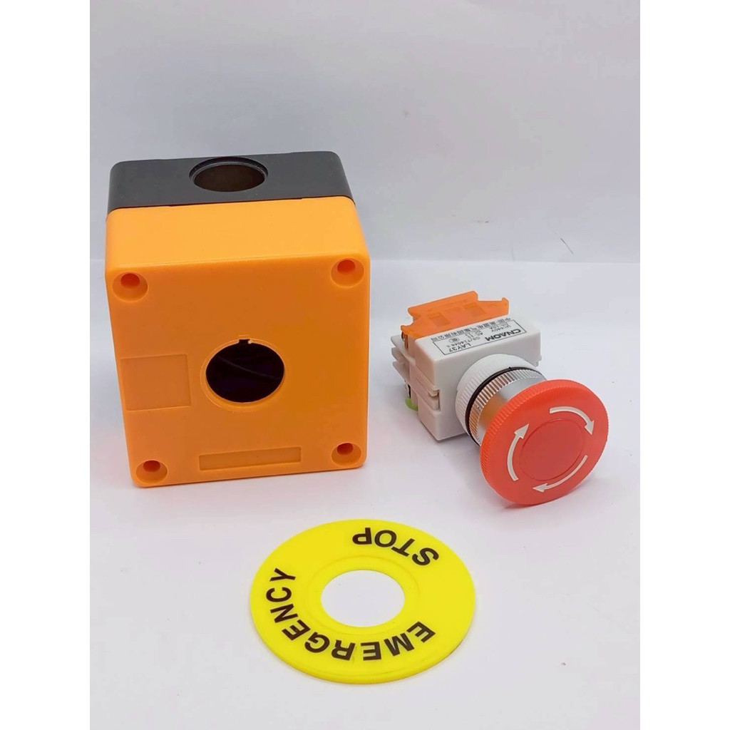คุ้มสุด คุณภาพ Emergency Switch box อีเมอเจนซี่สวิทซ์ ปุ่มฉุกเฉิน Push Button Switch 22mm  ป้าย เนมเ