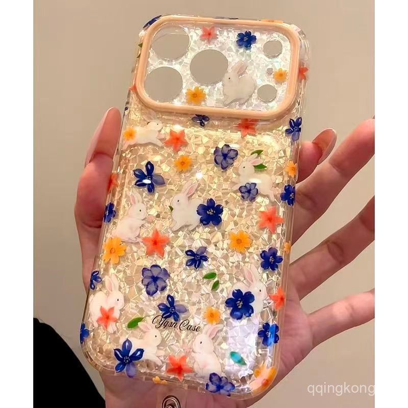 เคสโทรศัพท์โทรศัพท์ เหมาะสําหรับ ไอโฟน เต็มหน้าจอดอกไม้กระต่ายเหมาะสําหรับ ไอโฟน18โปรแม็กซ์ เคสโทรศั