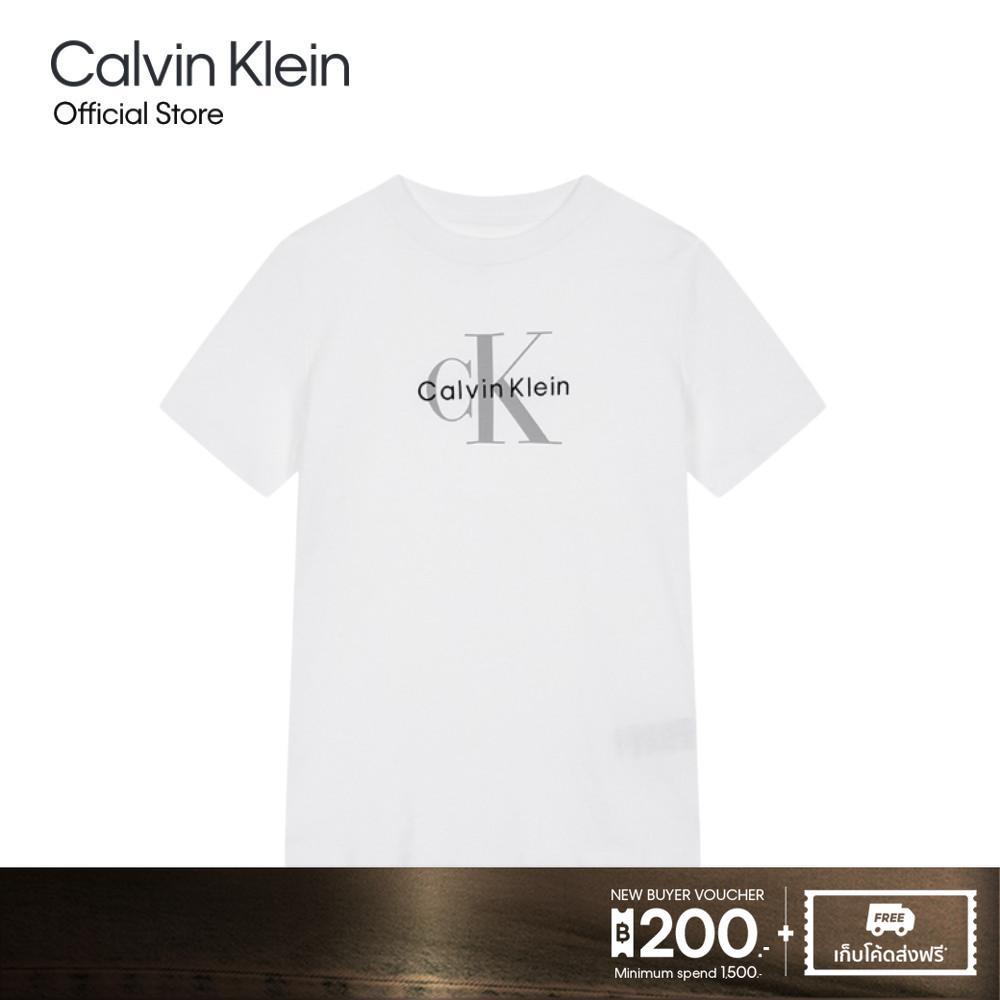 CALVIN KLEIN เสื้อยืดคอกลมแขนสั้นผู้หญิง Monogram Logo ทรง Regular รุ่น 47B865G YAA - สีขาว