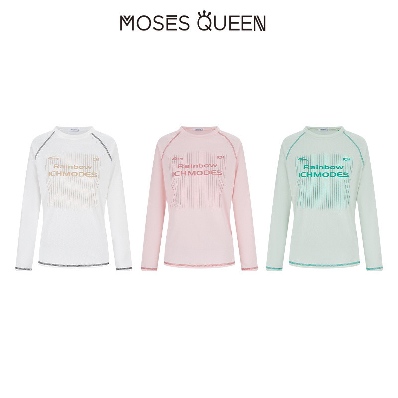 MOSESQUEEN تيشيرت نسائي بأكمام طويلة بطباعة حروف — صورة 8