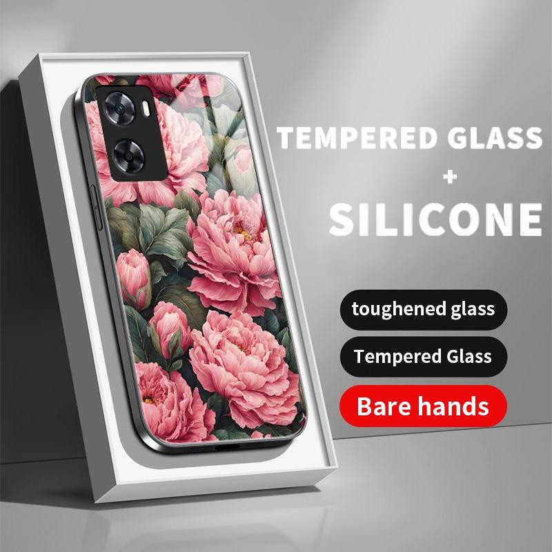 เคสกระจกนิรภัยสําหรับ OnePlus Nord N20 SE เคสแข็งซิลิโคนด้านหลัง Peony