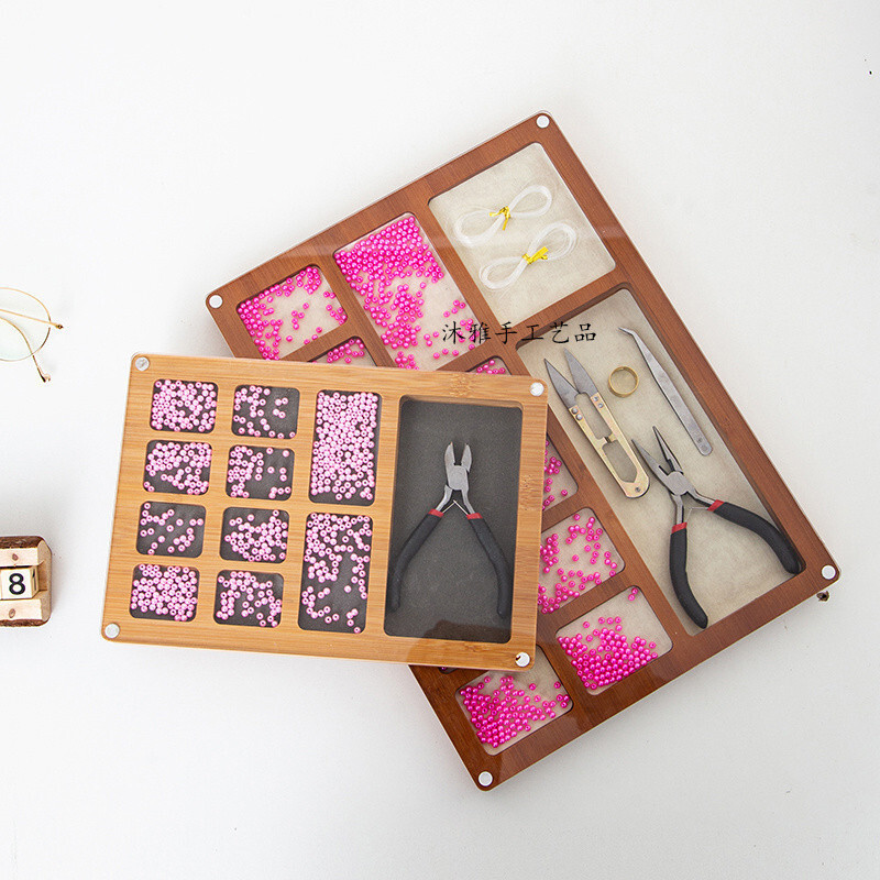 High-End ถาดลูกปัดไม้เนื้อแข็งหลวมลูกปัดถาดเก็บช่องถาดเครื่องมือถาดเก็บทางวัฒนธรรมเล่นถาดสร้อยคอถาด 