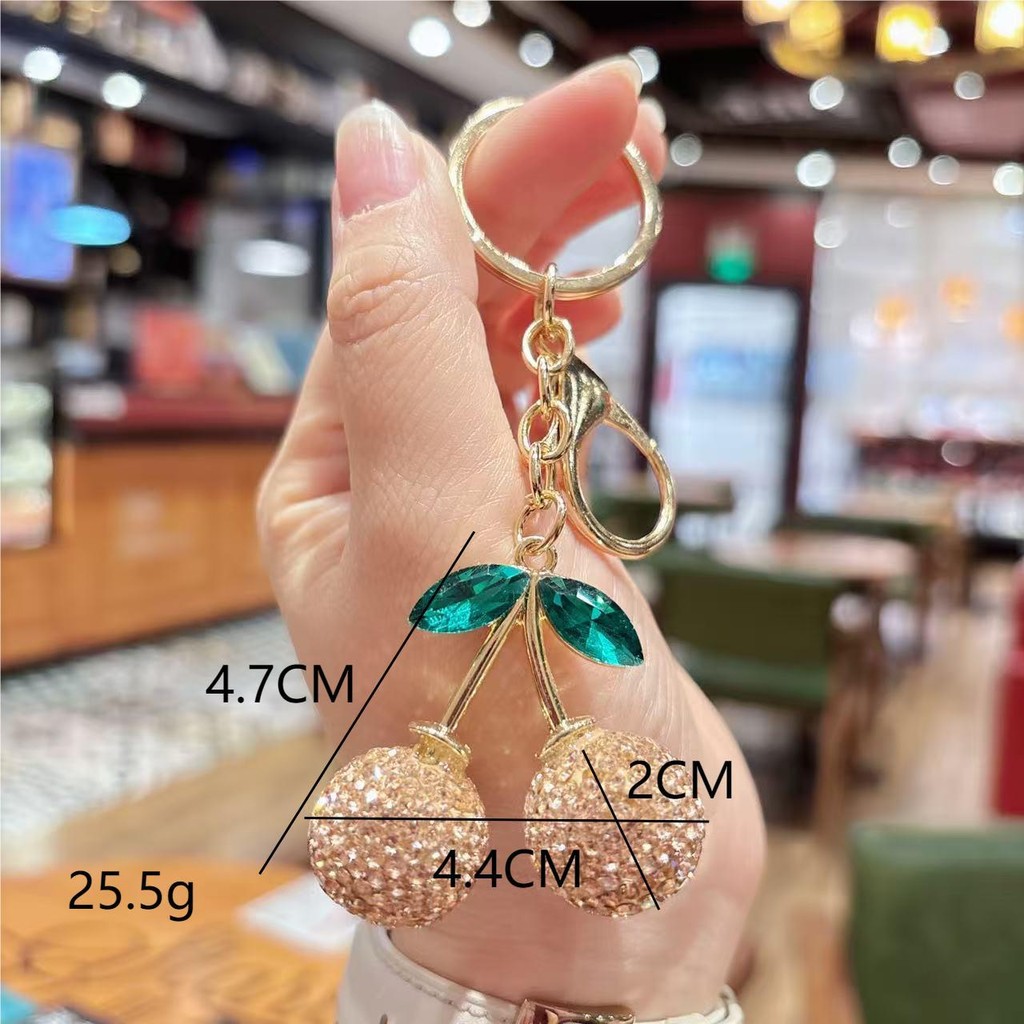 สร้างสรรค์เพชรเต็มขนาดเล็กใบสีเขียวพวงกุญแจเชอร์รี่/แฟชั่นเพชรเชอร์รี่จี้คู่ของขวัญเล็กๆ - รูปที่ 3