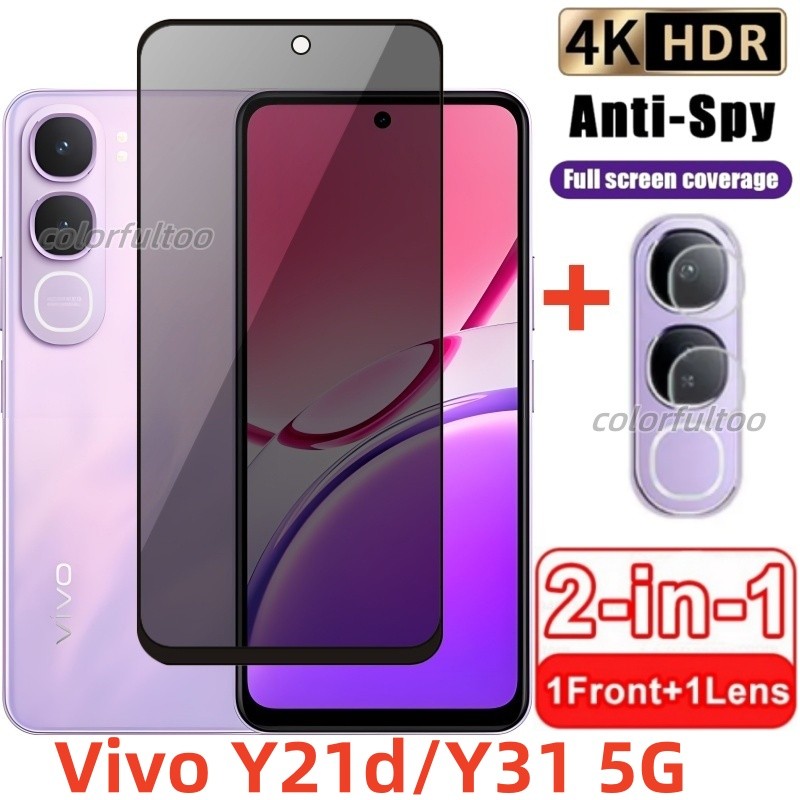2in1 ความเป็นส่วนตัวกระจกนิรภัยสําหรับVivo Y21d Y 21D Y31 Y 31 VivoY31 4G 5G 9Hคลุมทั้งหมดAnti Spyกระจกส่วนตัวป้องกันหน้าจอสําหรับVivoY21d 2025 กลับกล้องเลนส์ฟิล์ม