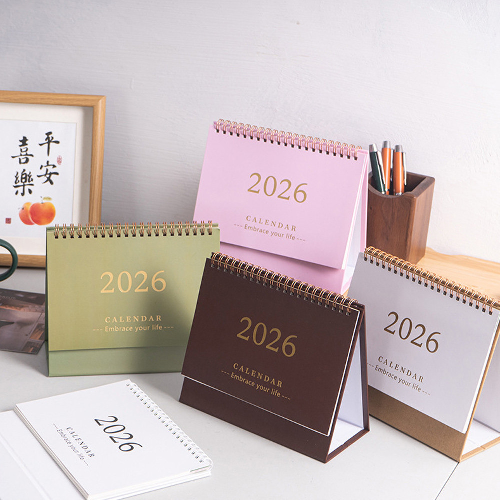2026 ปฏิทินตั้งโต๊ะวางแผนรายเดือน Retro Minimalist Desktop Organizer Stand Up Spiral Agenda สําหรับ Office Home School