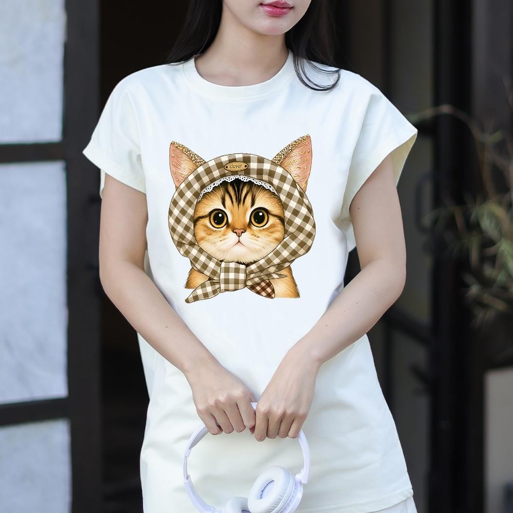Sea.Tee เสื้อผู้หญิงแบบใหม่ แขนกุด คอกลม ผ้าCOTTON100% ลาย 'Bandana cat' ระบายอากาศดี เนื้อผ้าคุณภาพสูง
