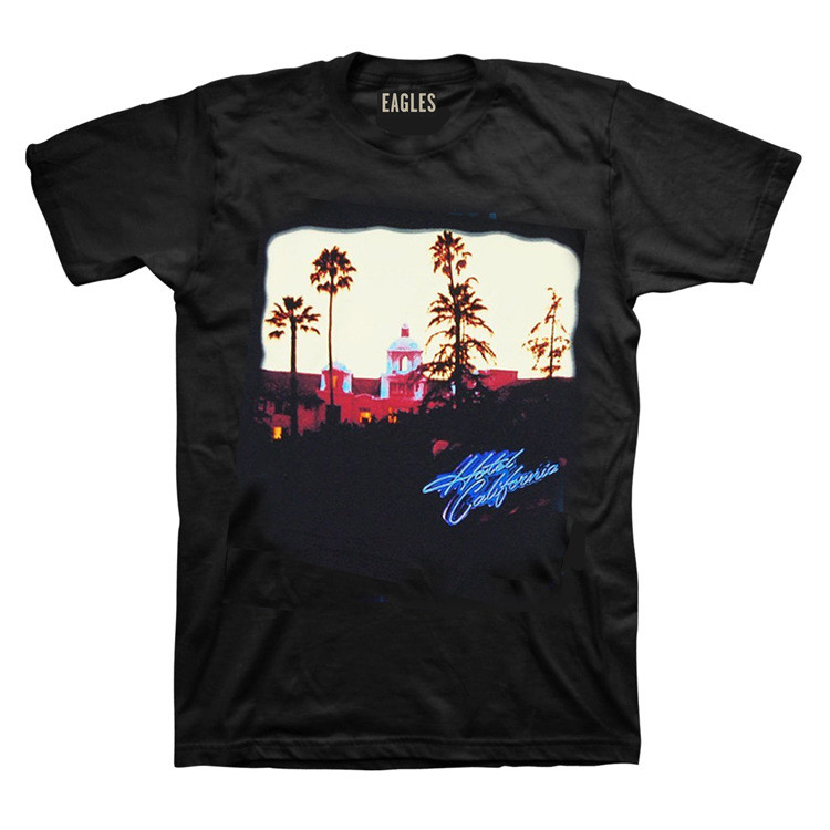พร้อมสต็อกขายร้อนชายเสื้อยืดยุโรปอเมริกัน Eagles Band Eagles Rock Band California Hotel Hotel เสื้อย