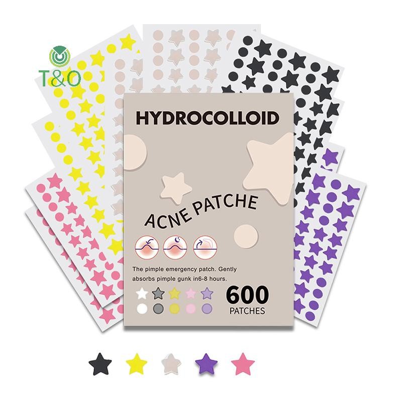 T&O 600 ชิ้น/เซ็ต Star Pimple Patch สิวที่มีสีสันที่มองไม่เห็น Skin Care สติกเกอร์คอนซีลเลอร์ Face S