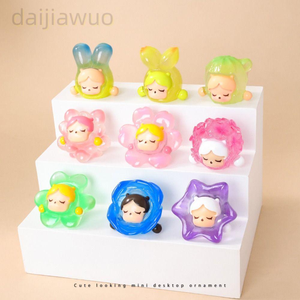 DAIJI 9 ชิ้นสะสมของเล่น,เรซิ่นฟองสบู่มอลลี่ธัญพืชกล่อง,น่ารัก Kawaii Luminous Pop Bean กล่องทําด้วยมือตุ๊กตาเด็กของขวัญ