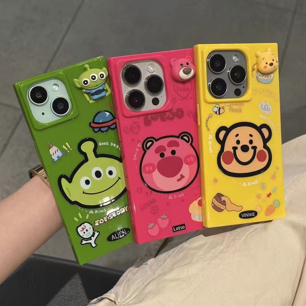 เคสโทรศัพท์ทรงสี่เหลี่ยมเคสนิ่มซิลิโคนน่ารักการ์ตูนหมีพูห์เหมาะสําหรับiPhone 11 12 13 Pro 14 15 16 17 Pro Max 17 air 14 15 plus