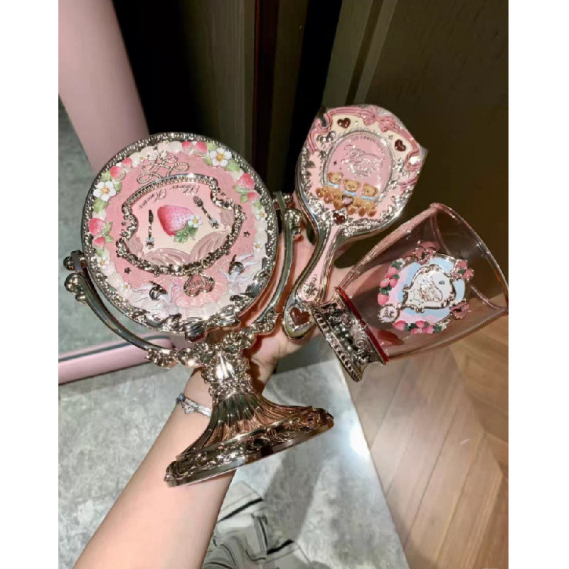 ของขวัญกระจกตั้งโต๊ะจํากัดครบรอบ 9 ปีสําหรับวันหยุดวันเกิดหวีแปรงแต่งหน้าถังสไตล์หวาน