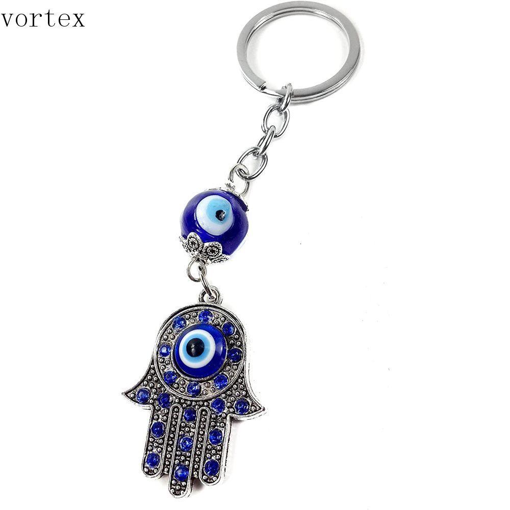 VORTEXG Fatima Hand พวงกุญแจรถสําหรับผู้ชายผู้หญิง Amulet โชคดีสีฟ้า Key Holder Evil Eye