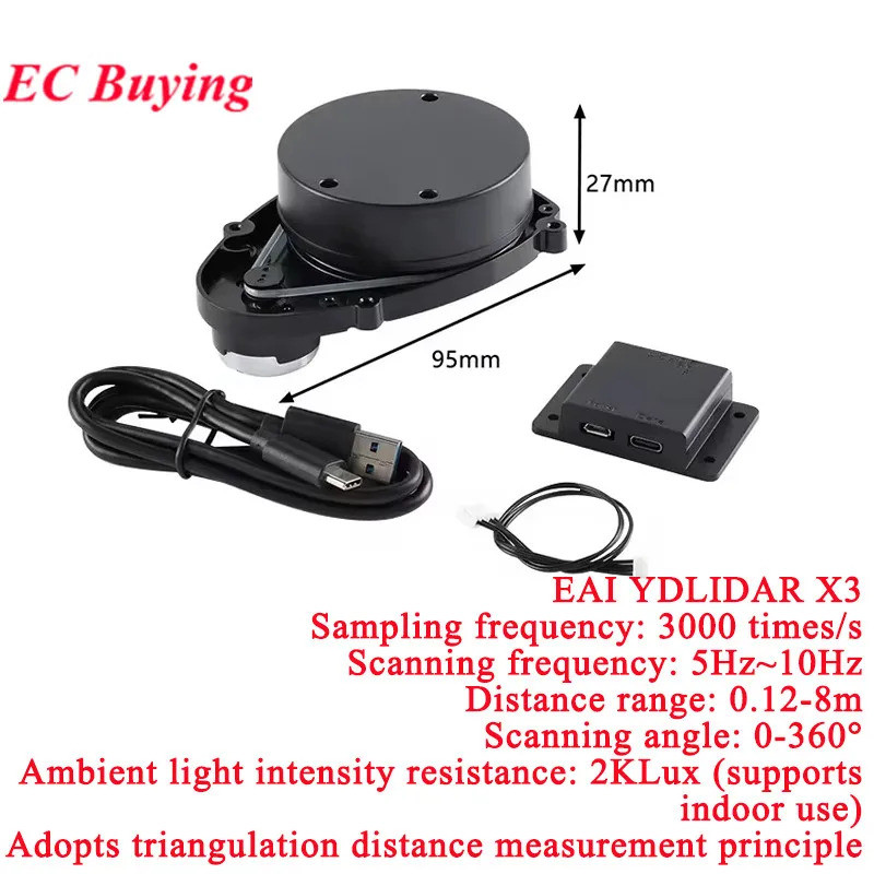 YDLIDAR X3 LIADR TOF 360° เลเซอร์เรดาร์เครื่องสแกนเนอร์โมดูลเซ็นเซอร์ตั้งแต่ 8 เมตร 10Hz Scanning คว