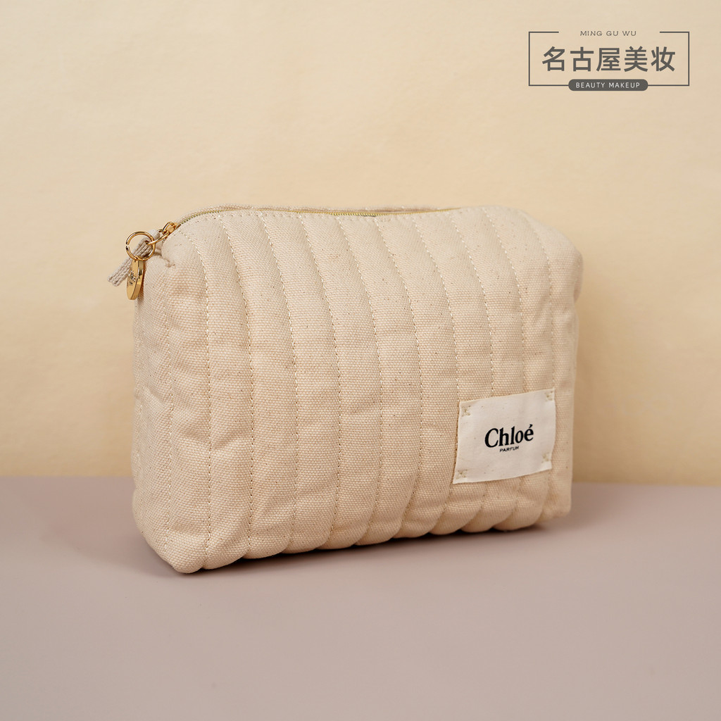 สินค้าใหม่~Chloe Chloe Cosmetic Bag New Beige Quilted Canvas Bag Portable Large- Capacity Storage Cl