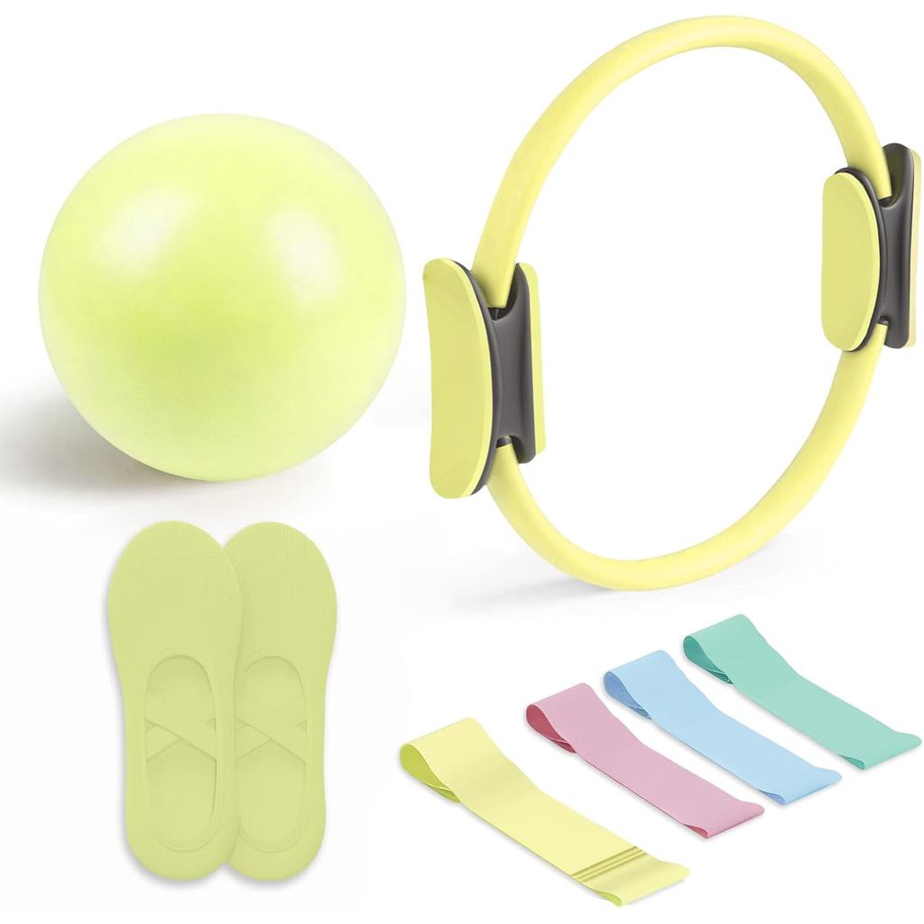 Pilates Essential Kit - อุปกรณ์ออกกําลังกายแบบพกพา - พร้อม Toning Pilates Ring & Long Resistance Ban